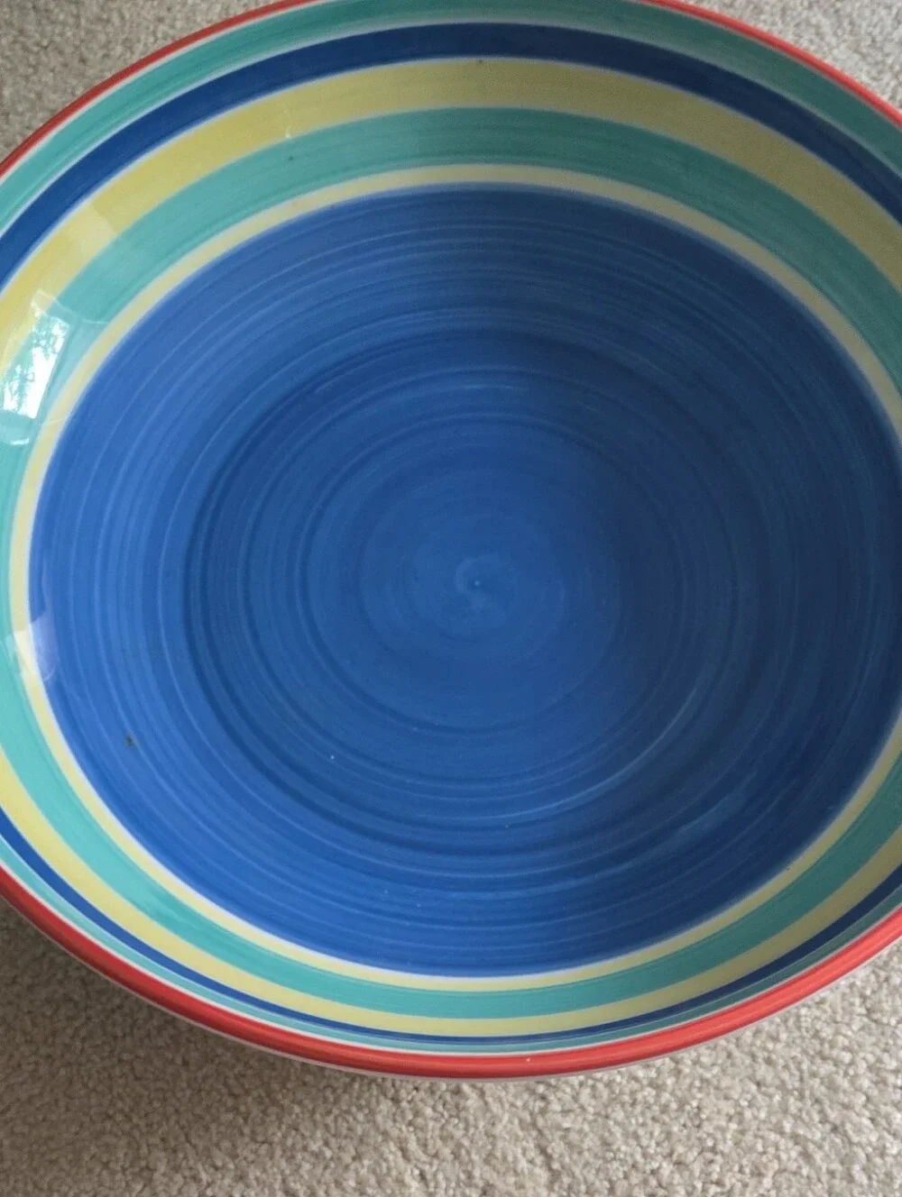 Pier 1 - Made in ItalyBlue, Turquoise, Yellow & Red Striped Ceramic Serving Bowl